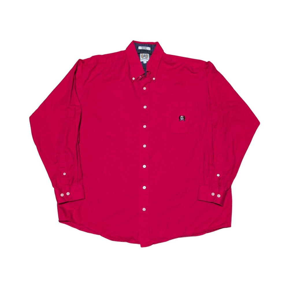 Cinch Button Down Shirt Women L Red Long Sleeve Cotton Western Logo Workwear Top